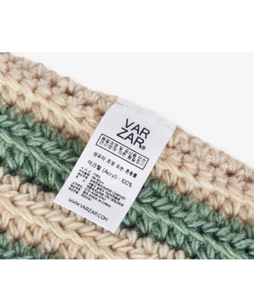 VARZAR（バザール）の「VARZAR(バザール)/Square Label Stripe Crochet Beanie/猫耳 Y2K ストライプ クロシェ ビーニー ニット帽（ニットキャップ/ビーニー・レディース・ピンク/ネイビー/グリーン/ブラック・FREE）」の5枚目の写真