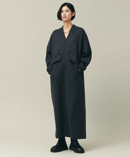 curensology ジップアップ ロング ワンピース 黒 ウール カレン