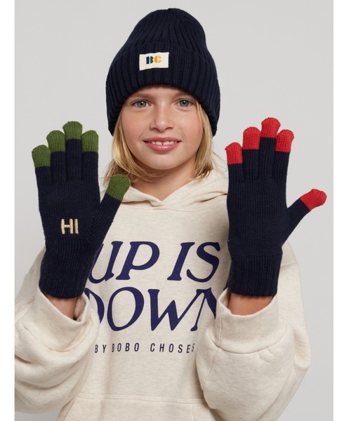 BOBO CHOSES（ボボショーズ）の「BC Colored Fingers knitted gloves（ニットキャップ/ビーニー・キッズ・ネイビー・6-12Y/2-5Y）」の4枚目の写真