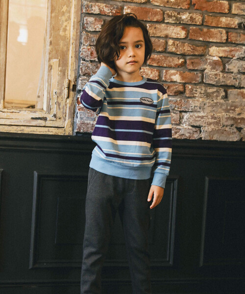 BeBe（ベベ）の「先染めボーダートレーナー(80~150cm)（スウェット・キッズ・グリーン系その他/ブルー系その他・120cm/100cm/110cm/150cm/140cm/130cm/90cm）」の5枚目の写真