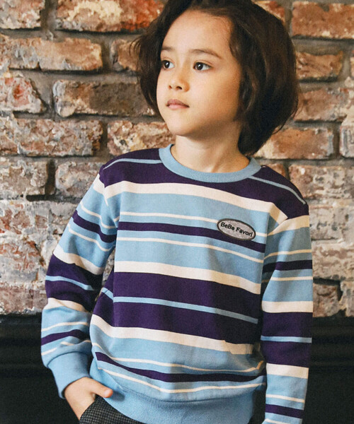 BeBe（ベベ）の「先染めボーダートレーナー(80~150cm)（スウェット・キッズ・グリーン系その他/ブルー系その他・120cm/100cm/110cm/150cm/140cm/130cm/90cm）」の6枚目の写真