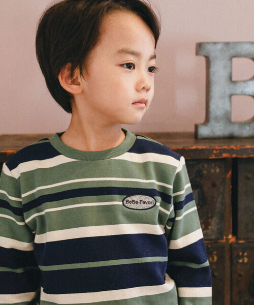 BeBe（ベベ）の「先染めボーダートレーナー(80~150cm)（スウェット・キッズ・グリーン系その他/ブルー系その他・120cm/100cm/110cm/150cm/140cm/130cm/90cm）」の7枚目の写真