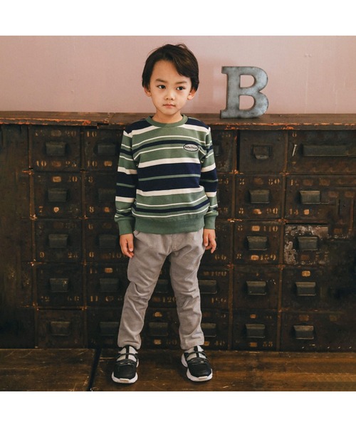BeBe（ベベ）の「先染めボーダートレーナー(80~150cm)（スウェット・キッズ・グリーン系その他/ブルー系その他・120cm/100cm/110cm/150cm/140cm/130cm/90cm）」の3枚目の写真