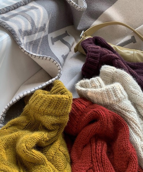 UNION イエロー ダメージ　ケーブル編み ニット JOSE MOON ニット セーター DAMAGE CABLE KNIT/ダメージケーブル