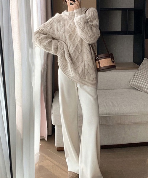 UNION イエロー ダメージ　ケーブル編み ニット JOSE MOON ニット セーター DAMAGE CABLE KNIT/ダメージケーブル