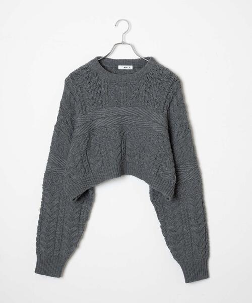 WEGO（ウィゴー）の「WEGO/ケーブルショートニット（ニット/セーター・レディース・杢グレー/レッド/アイボリー・FREE）」の5枚目の写真