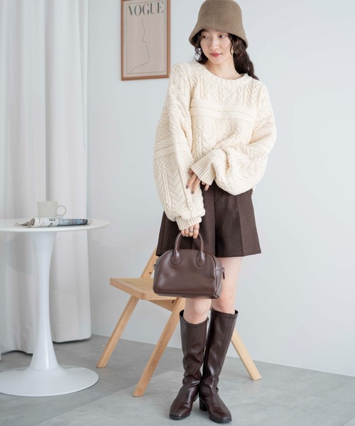 WEGO（ウィゴー）の「WEGO/ケーブルショートニット（ニット/セーター・レディース・杢グレー/レッド/アイボリー・FREE）」の9枚目の写真