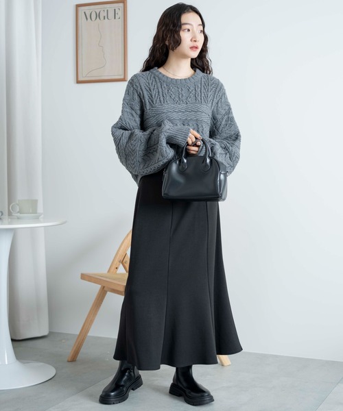 WEGO（ウィゴー）の「WEGO/ケーブルショートニット（ニット/セーター・レディース・杢グレー/レッド/アイボリー・FREE）」の10枚目の写真