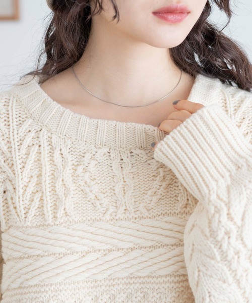 WEGO（ウィゴー）の「WEGO/ケーブルショートニット（ニット/セーター・レディース・杢グレー/レッド/アイボリー・FREE）」の12枚目の写真