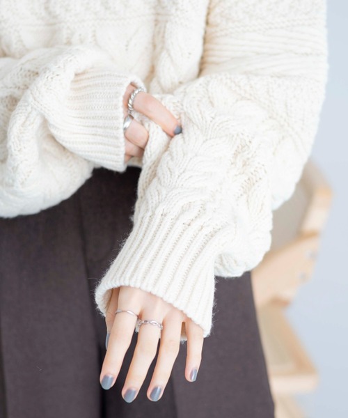 WEGO（ウィゴー）の「WEGO/ケーブルショートニット（ニット/セーター・レディース・杢グレー/レッド/アイボリー・FREE）」の13枚目の写真