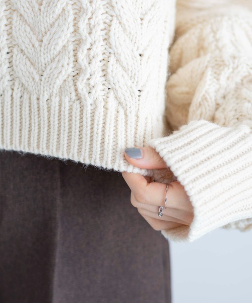 WEGO（ウィゴー）の「WEGO/ケーブルショートニット（ニット/セーター・レディース・杢グレー/レッド/アイボリー・FREE）」の14枚目の写真