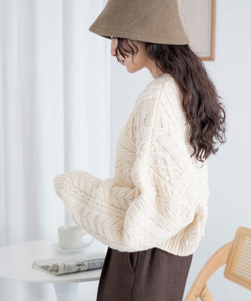 WEGO（ウィゴー）の「WEGO/ケーブルショートニット（ニット/セーター・レディース・杢グレー/レッド/アイボリー・FREE）」の16枚目の写真