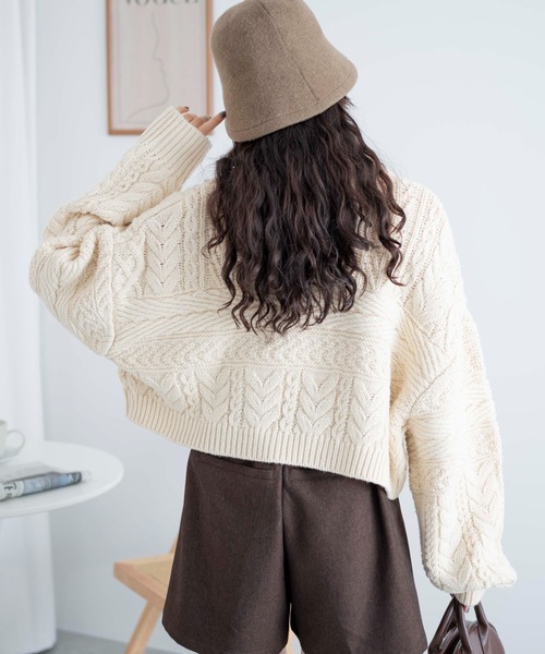 WEGO（ウィゴー）の「WEGO/ケーブルショートニット（ニット/セーター・レディース・杢グレー/レッド/アイボリー・FREE）」の17枚目の写真