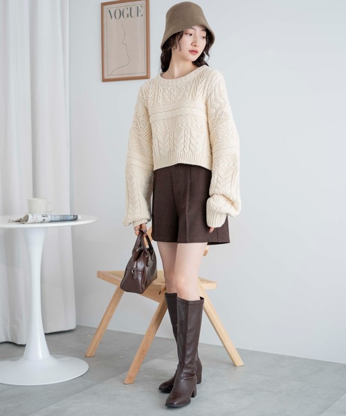 WEGO（ウィゴー）の「WEGO/ケーブルショートニット（ニット/セーター・レディース・杢グレー/レッド/アイボリー・FREE）」の18枚目の写真