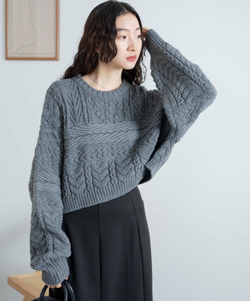 WEGO（ウィゴー）の「WEGO/ケーブルショートニット（ニット/セーター・レディース・杢グレー/レッド/アイボリー・FREE）」の19枚目の写真