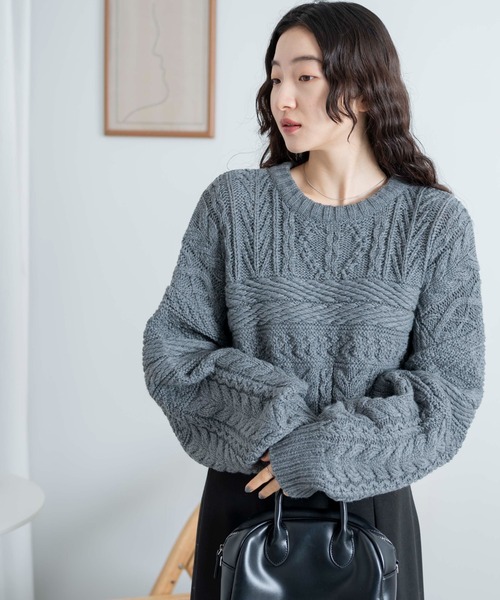 WEGO（ウィゴー）の「WEGO/ケーブルショートニット（ニット/セーター・レディース・杢グレー/レッド/アイボリー・FREE）」の20枚目の写真