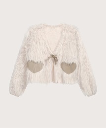 LA POMME petit | Fuzzy Heart Applique Cardigan シャギーファーハートカーディガン(カーディガン/ボレロ)