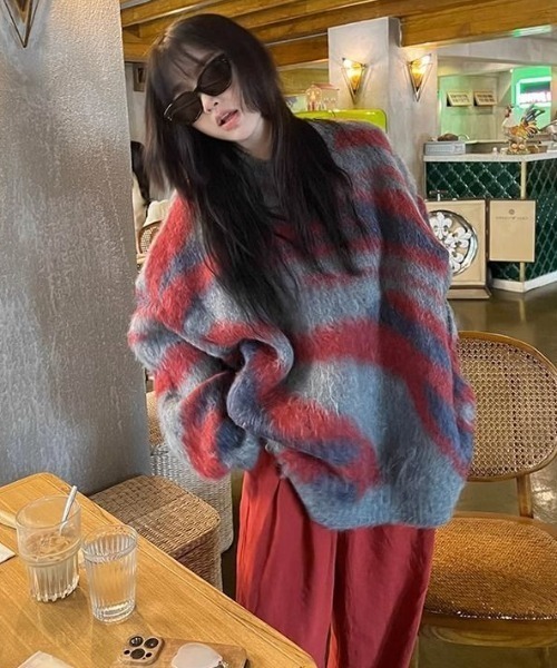 セール】カモフラージュ柄 ビッグシャギーニットプルオーバー（ニット