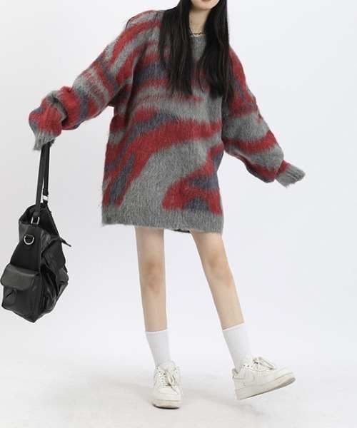 LAC-VERT（ラック・ヴェール）の「カモフラージュ柄 ビッグシャギーニットプルオーバー（ニット/セーター・レディース・グレー/ブラック/カーキ/ブラウン・FREE）」の13枚目の写真