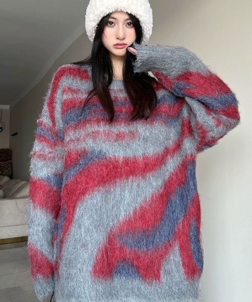 セール】カモフラージュ柄 ビッグシャギーニットプルオーバー（ニット