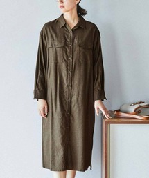 ＴＨＲＥＥ　ＦＩＦＴＹ　ＳＴＡＮＤＡＲＤ　ミニチェックのシャツワンピース〈カーキ〉