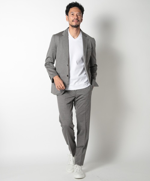 MEN'S BIGI（メンズビギ）の「【ACTIVE TAILOR】ヘリンボーンジャージパンツ（スラックス・メンズ・グレー/ネイビー・01/02/03/04）」の4枚目の写真