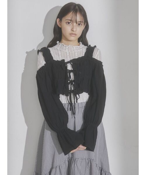 merry jenny（メリージェニー）の「ribbonドロストオフショルブラウス（シャツ/ブラウス・レディース・ブラック/オフホワイト・FREE）」の8枚目の写真