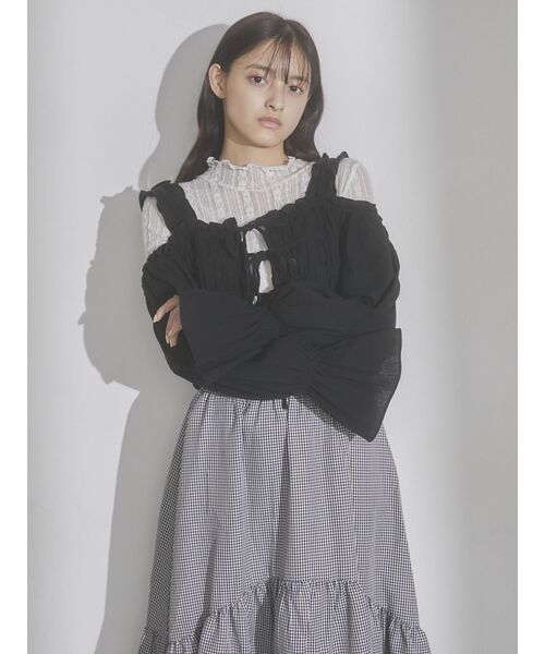 merry jenny（メリージェニー）の「ribbonドロストオフショルブラウス（シャツ/ブラウス・レディース・ブラック/オフホワイト・FREE）」の9枚目の写真