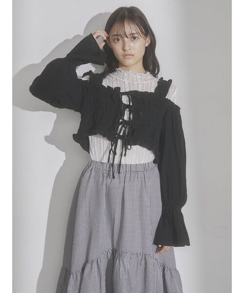 merry jenny（メリージェニー）の「ribbonドロストオフショルブラウス（シャツ/ブラウス・レディース・ブラック/オフホワイト・FREE）」の10枚目の写真