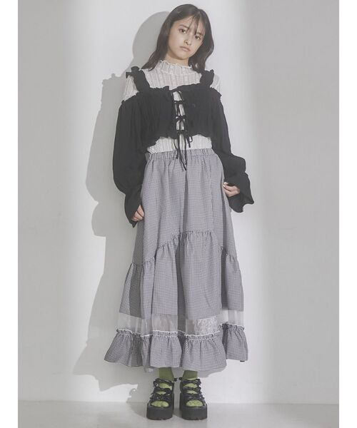 merry jenny（メリージェニー）の「ribbonドロストオフショルブラウス（シャツ/ブラウス・レディース・ブラック/オフホワイト・FREE）」の12枚目の写真