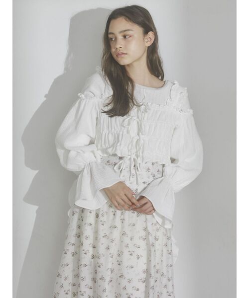 merry jenny（メリージェニー）の「ribbonドロストオフショルブラウス（シャツ/ブラウス・レディース・ブラック/オフホワイト・FREE）」の15枚目の写真