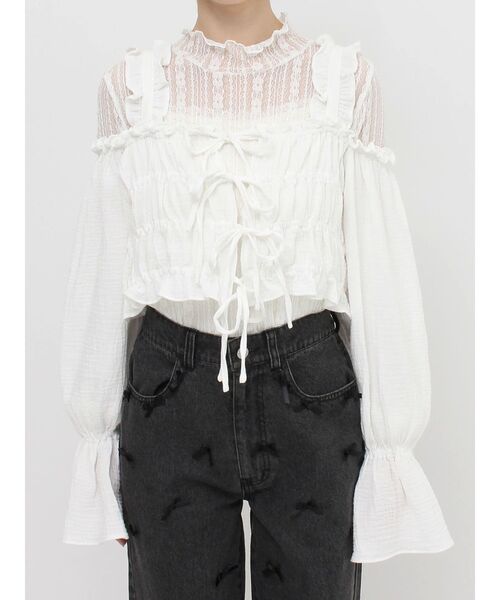 merry jenny（メリージェニー）の「ribbonドロストオフショルブラウス（シャツ/ブラウス・レディース・ブラック/オフホワイト・FREE）」の20枚目の写真