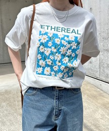フラワープリント半袖Tシャツ