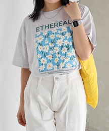 フラワープリント半袖Tシャツ