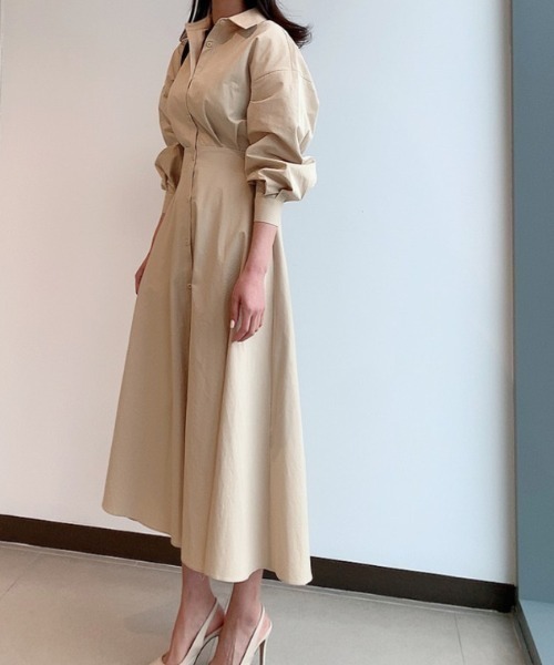 a lot of love（ア ロット オブ ラブ）の「ボリュームスリーブワンピ（シャツワンピース・レディース・ベージュ/ホワイト/ブルー・FREE）」の3枚目の写真