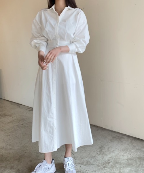 a lot of love（ア ロット オブ ラブ）の「ボリュームスリーブワンピ（シャツワンピース・レディース・ベージュ/ホワイト/ブルー・FREE）」の2枚目の写真