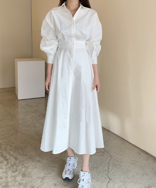 a lot of love（ア ロット オブ ラブ）の「ボリュームスリーブワンピ（シャツワンピース・レディース・ベージュ/ホワイト/ブルー・FREE）」の12枚目の写真