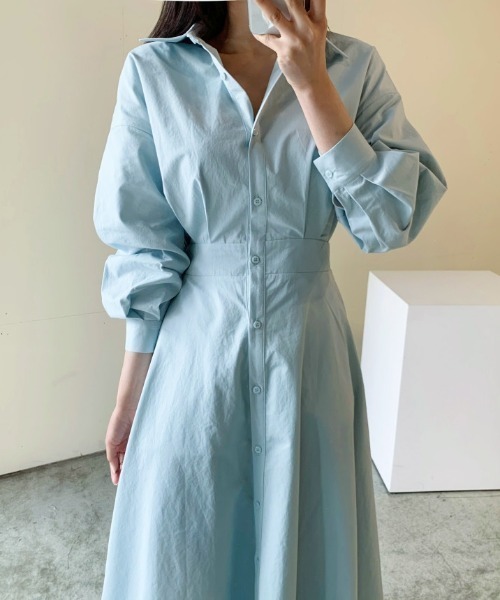 a lot of love（ア ロット オブ ラブ）の「ボリュームスリーブワンピ（シャツワンピース・レディース・ベージュ/ホワイト/ブルー・FREE）」の5枚目の写真