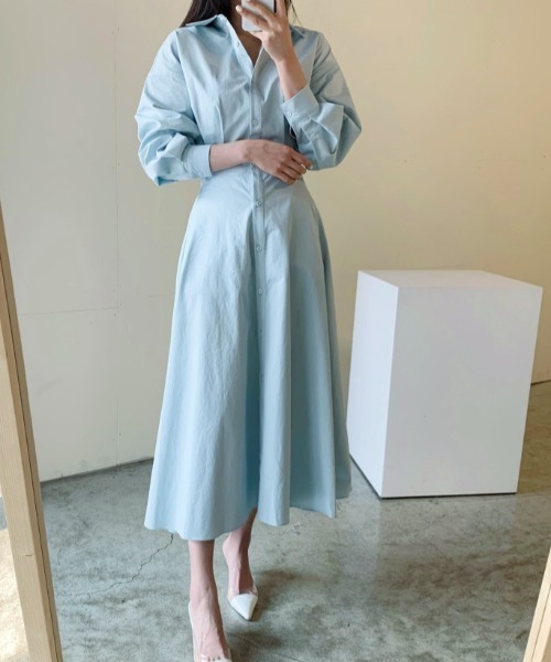 a lot of love（ア ロット オブ ラブ）の「ボリュームスリーブワンピ（シャツワンピース・レディース・ベージュ/ホワイト/ブルー・FREE）」の4枚目の写真