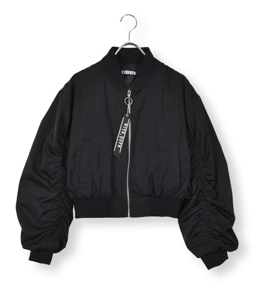 ZIDDY（ジディ）の「【 ニコ☆プチ 掲載 】袖ギャザーMA-1(130~160cm)（MA-1・キッズ・オフホワイト/ブラック・FREE/130cm/140cm/150cm）」の2枚目の写真