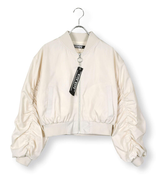 ZIDDY（ジディ）の「【 ニコ☆プチ 掲載 】袖ギャザーMA-1(130~160cm)（MA-1・キッズ・オフホワイト/ブラック・FREE/130cm/140cm/150cm）」の7枚目の写真