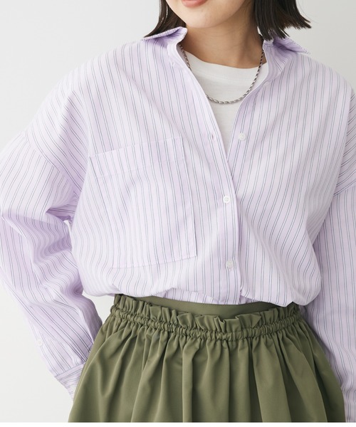Green　Parks（グリーンパークス）の「イージーケア　ドビーストライプシャツ（シャツ/ブラウス・レディース・サックスブルー/ブルー/グリーン/ピンク/イエロー・FREE）」の5枚目の写真