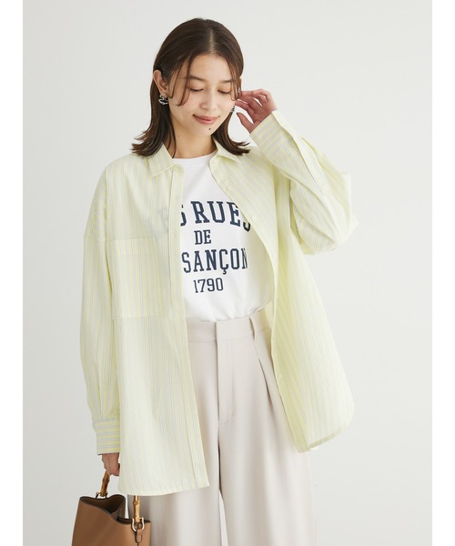 Green　Parks（グリーンパークス）の「イージーケア　ドビーストライプシャツ（シャツ/ブラウス・レディース・サックスブルー/ブルー/グリーン/ピンク/イエロー・FREE）」の7枚目の写真