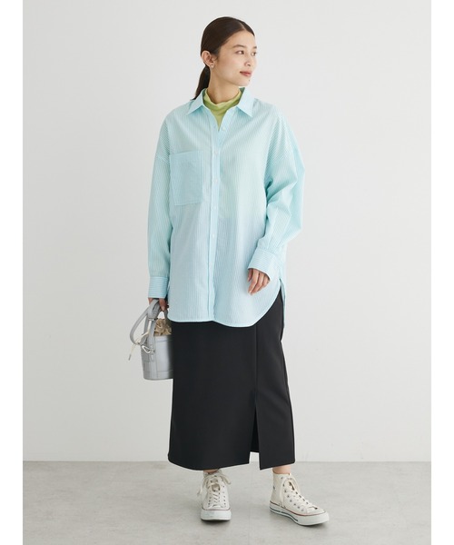Green　Parks（グリーンパークス）の「イージーケア　ドビーストライプシャツ（シャツ/ブラウス・レディース・サックスブルー/ブルー/グリーン/ピンク/イエロー・FREE）」の8枚目の写真