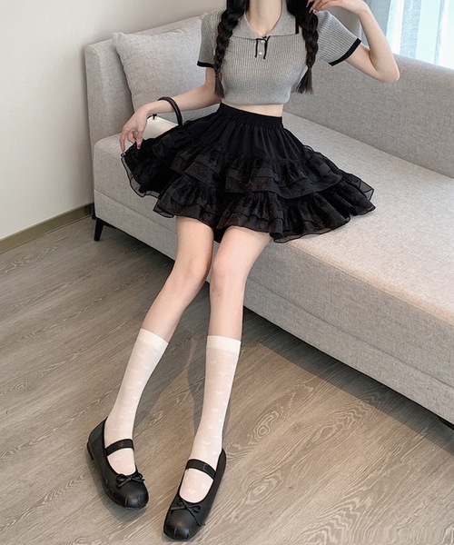 新品　ティアードフリルスカート　フリル付きハイウエストミニスカート フリルティアードミニスカートハイウエスト[品番：AGCW0006501