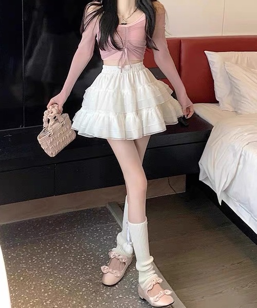 shopnikoniko（ショップニコニコ）の「バレエコア ハイウエスト フリル ミニ スカート フレア ティアード（スカート・レディース・ブラック/ホワイト・フリー）」の14枚目の写真