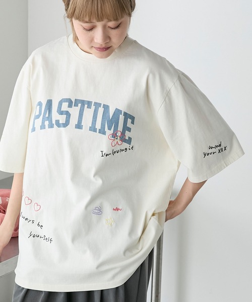 forksy.(フォルクシー)の「【forksy.】落書き刺繍ピグメントビッグTシャツ(Tシャツ/カットソー・レディース・チャコール/ネイビー/アイボリー・FREE)」の2枚目の写真