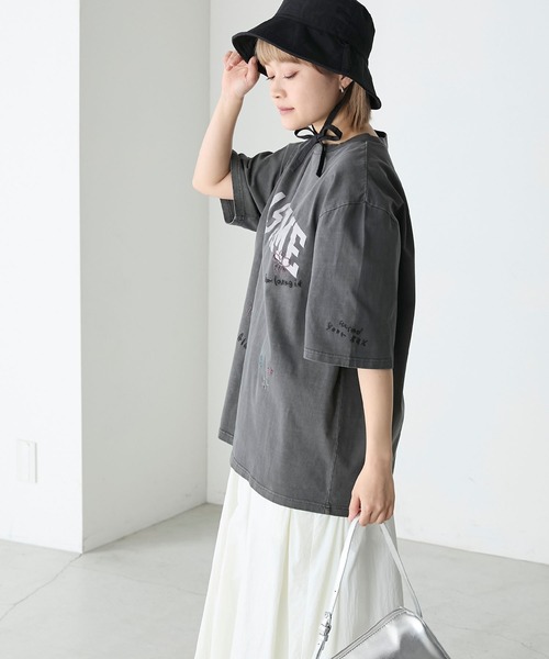 forksy.(フォルクシー)の「【forksy.】落書き刺繍ピグメントビッグTシャツ(Tシャツ/カットソー・レディース・チャコール/ネイビー/アイボリー・FREE)」の21枚目の写真