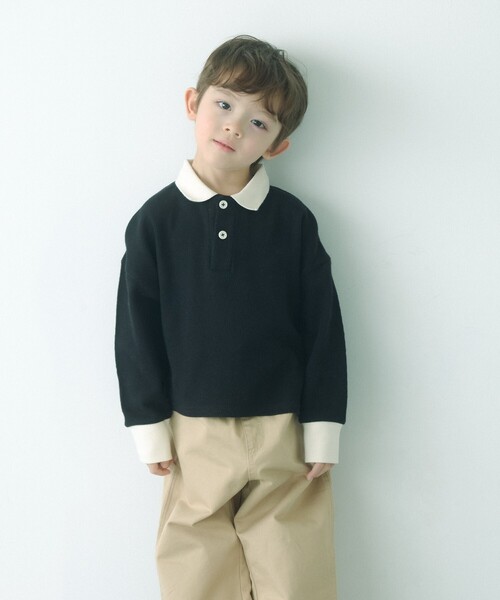 green label relaxing(グリーンレーベルリラクシング)の「TJ ハニカム 配色 ポロシャツ 100cm-130cm(ポロシャツ・キッズ・ブラック/オフホワイト・100cm/120cm/130cm/110cm)」の2枚目の写真