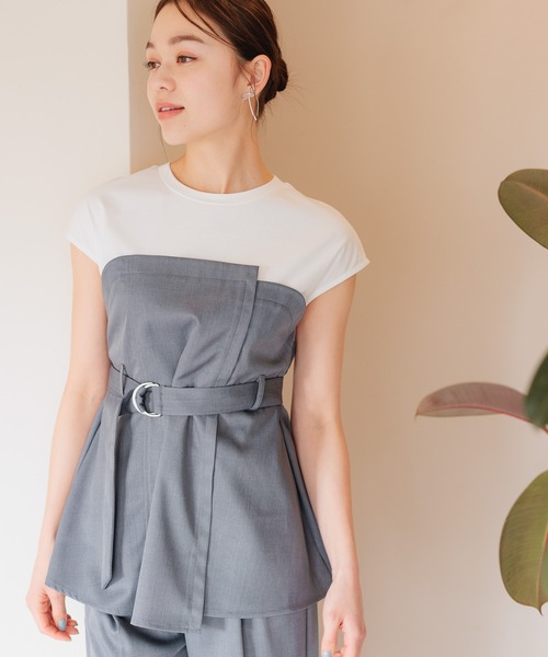 mysty woman（ミスティウーマン）の「［追加1］ビスチェドッキングプルオーバー　113889（Tシャツ/カットソー・レディース・ブルー/ダークブラウン/ベージュ/チャコールグレー/ライトベージュ・FREE）」の5枚目の写真